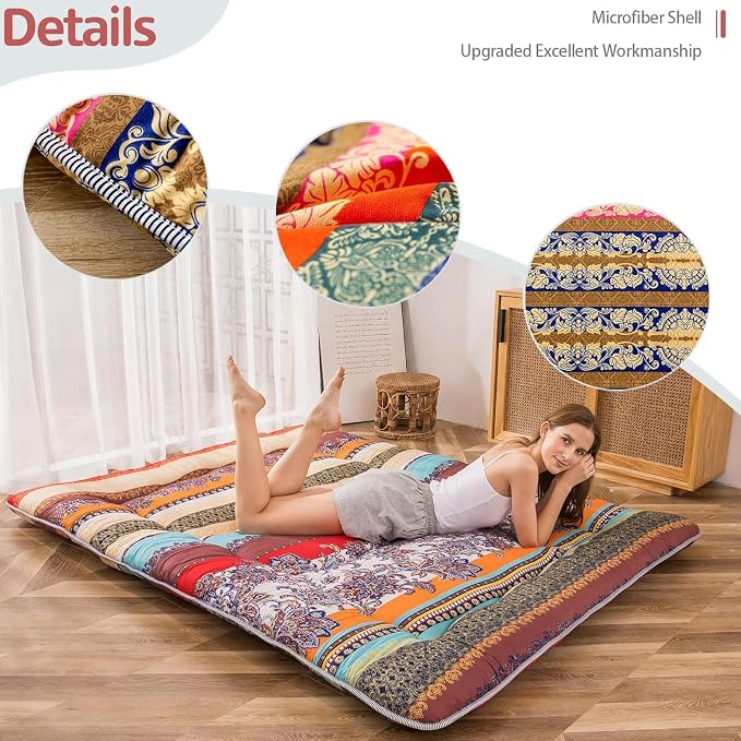MAXYOYO Bohemian Retro Floor Mattress Vintage Floral Japanese Futon Mattress - Image 5
