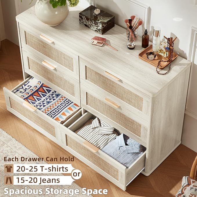 LEYAOYAO Rattan Dresser and Nightstand Set of 2, Boho Wood Dresser - Image 4