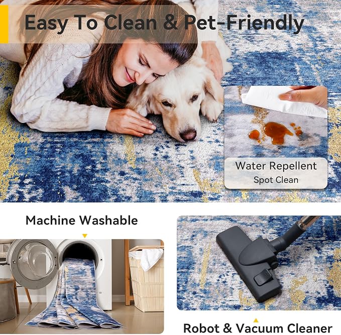 RELEANY Washable Area Rugs 8'x10' Non-Slip Modern Abstract Soft - Image 3