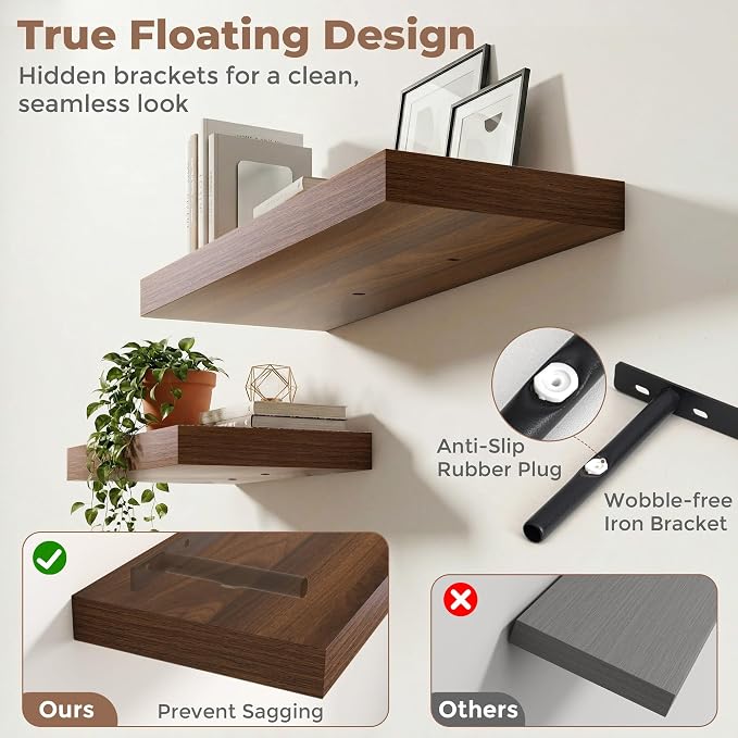 12 inch Deep Floating Shelves for Wall, 55 inch Wide Engineered Wood Wall - Image 4