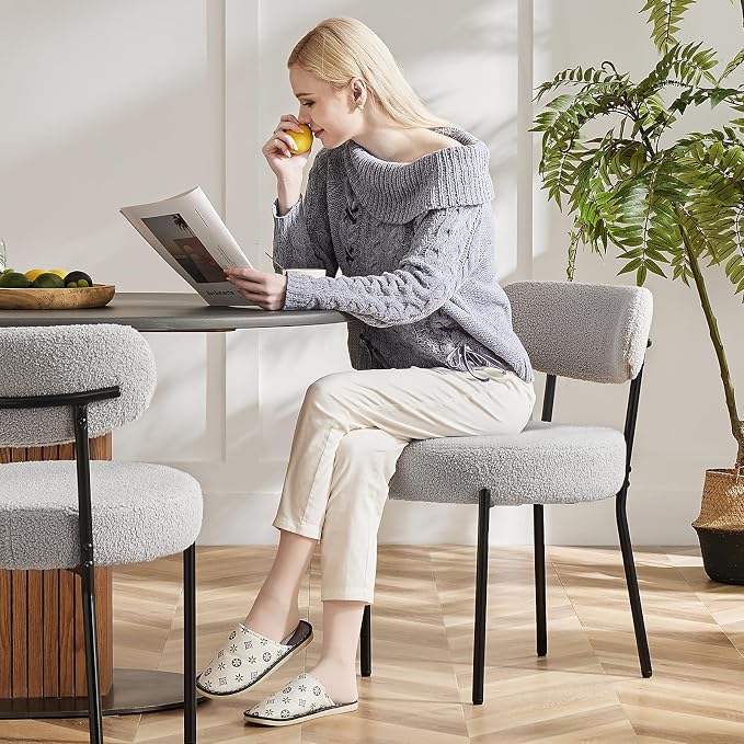 Sweetcrispy Dining Chairs Set of 4, Boucle Upholstered Modern Mid Century Round - Image 3