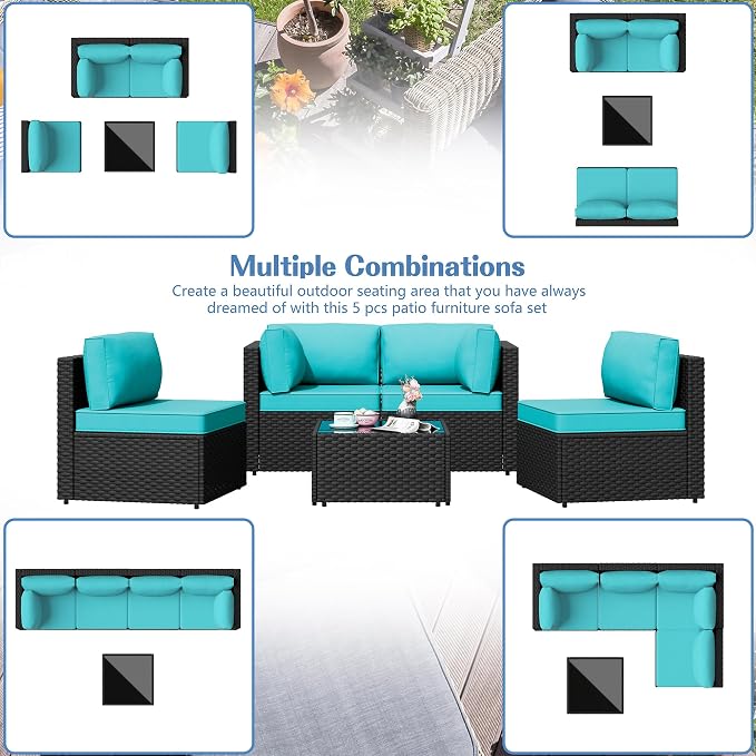 Shintenchi 5 Pieces Outdoor Patio Sectional Sofa Couch, Patio Conversation Sets - Image 6