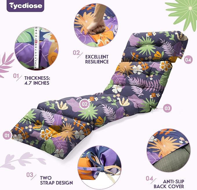 Outdoor Chaise Lounge Chair Cushion Waterproof 74.4 x 22 x 4.7 Inches Thickened - Image 5
