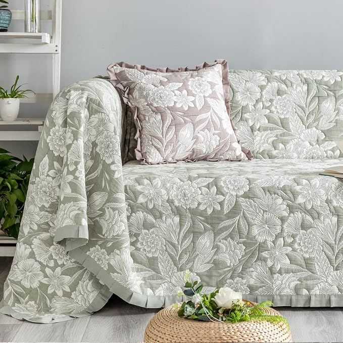 GLORY SEASON Sofa Cover Luxury Jacquard Stylish Embroidery Ruffle, Vintage Sofa - Image 4