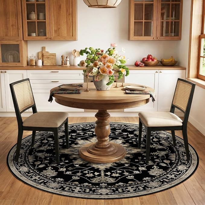 RELEANY Area Rugs Round 6ft Washable Non-Slip, Floral Vintage Distress Print - Image 2