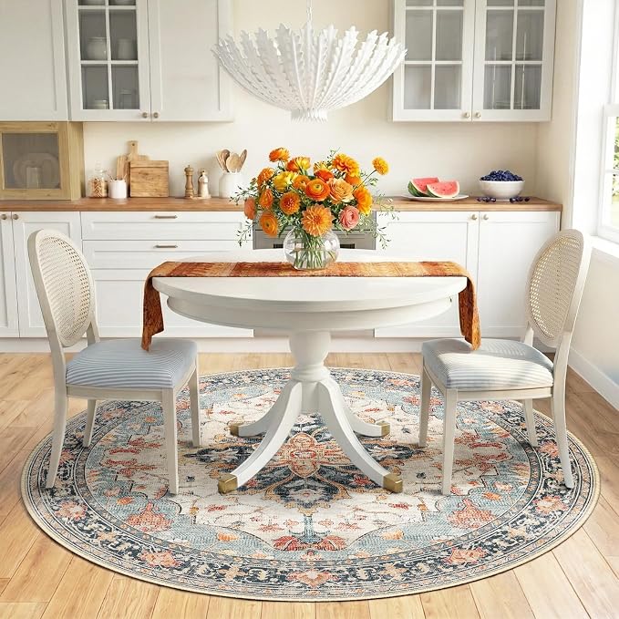 RELEANY Area Rugs Round 6ft Washable Non-Slip, Floral Vintage Distress Print - Image 2