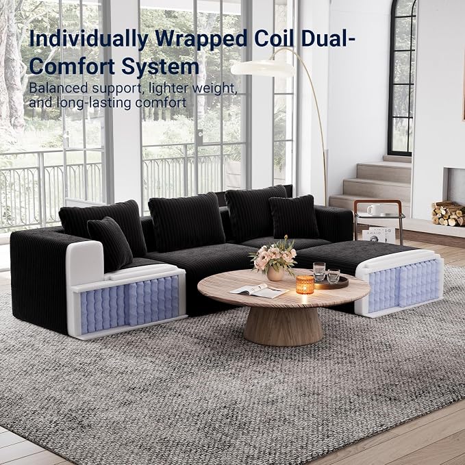 Avenco 141” 6-Seat Modular Sectional Sofa Couch, Individually Wrapped Coil - Image 4