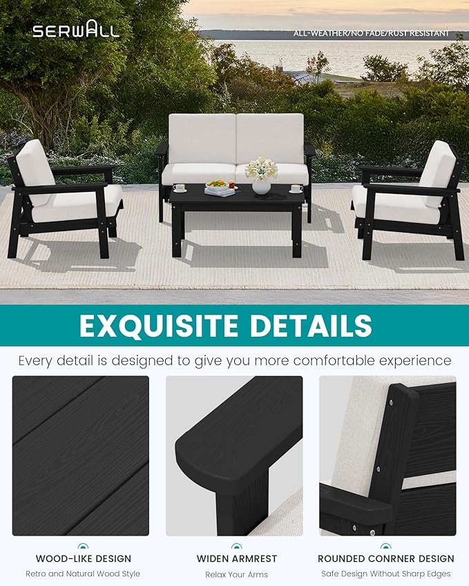 SERWALL HDPE Outdoor Patio Loveseat, All Weather Wood-Like Outdoor Sofa HDPE - Image 7