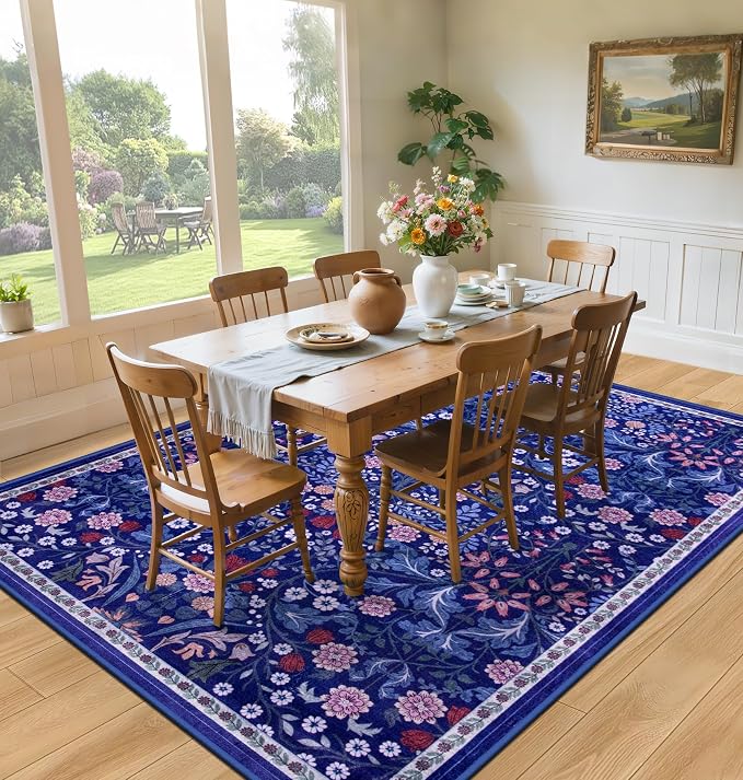 Area Rug Living Room Rugs: Floral 5x7 Washable Rug Vintage Soft Boho Non-Slip - Image 4