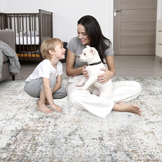 6x6 Area Rug Living Room Rug: Washable Modern Abstract Soft Thin Rug Indoor - Image 8