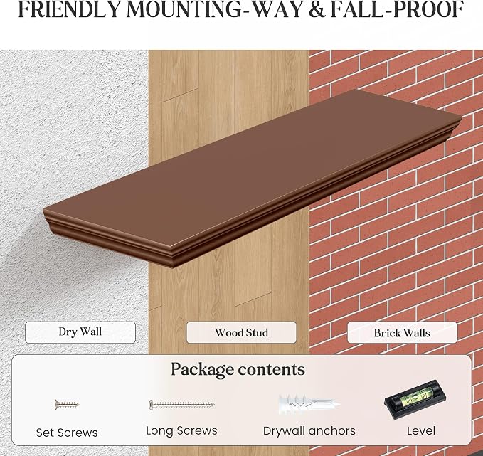 Fun Memories Floating Shelves 36 Inch Long, 9.3 Inch Deep Classic Crown Molding - Image 6