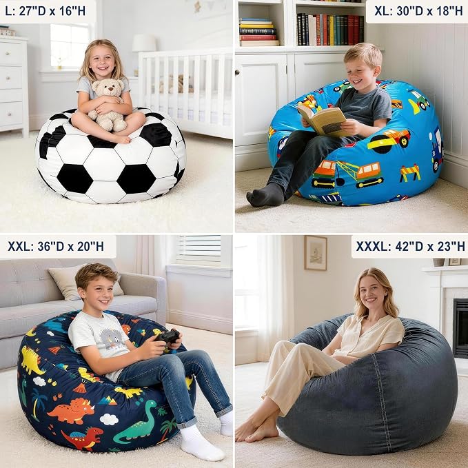 Lukeight Pizza Stuffed Animals Storage Bean Bag Chair Cover - Image 4