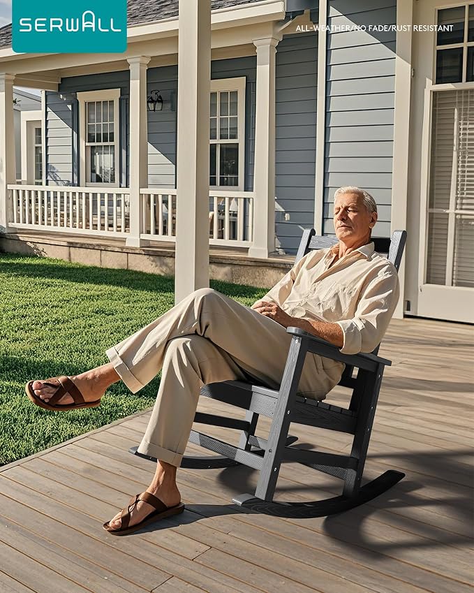 SERWALL Outdoor Rocking Chair, HDPE Rocking Chair - Image 8