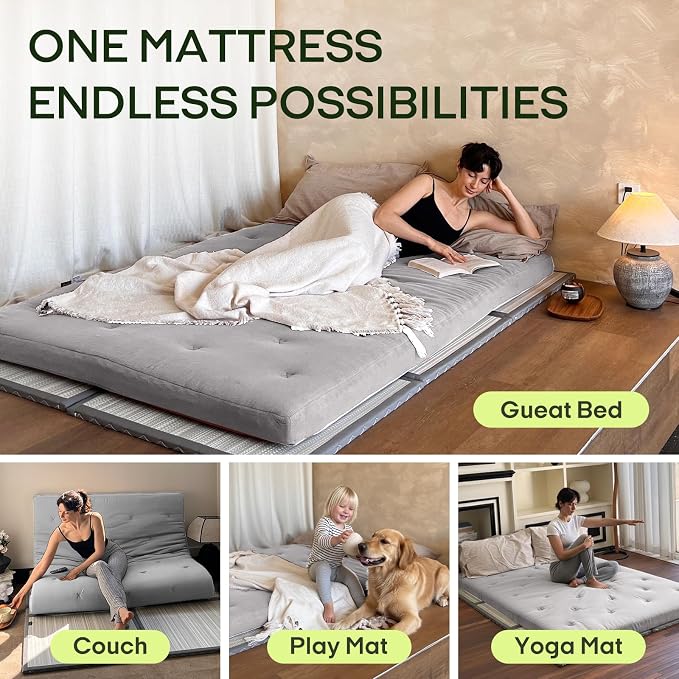 ZonLi Japanese Floor Futon Mattress Twin Size 75"x 39", 100% Cotton Cover 4'' - Image 5