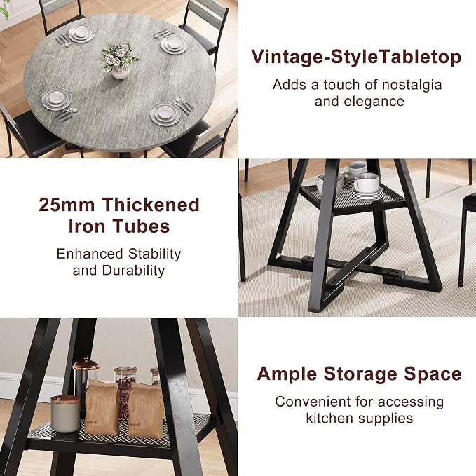 Jocoevol Round Dining Table for 4, Kitchen Dining Room Circle Dinner Pedestal - Image 5