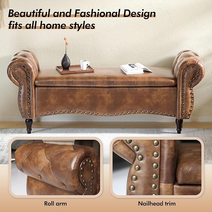 ZZW Storage Ottoman Bench, Tufted Bed Benches - Image 6