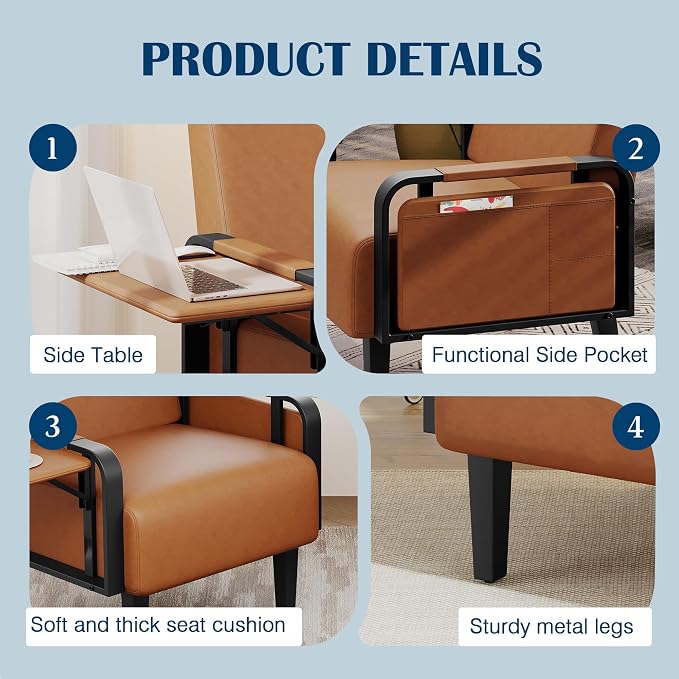 Andeworld Modern Brown Accent Chair, PU Leather Upholstered Armchair Side Chair - Image 4