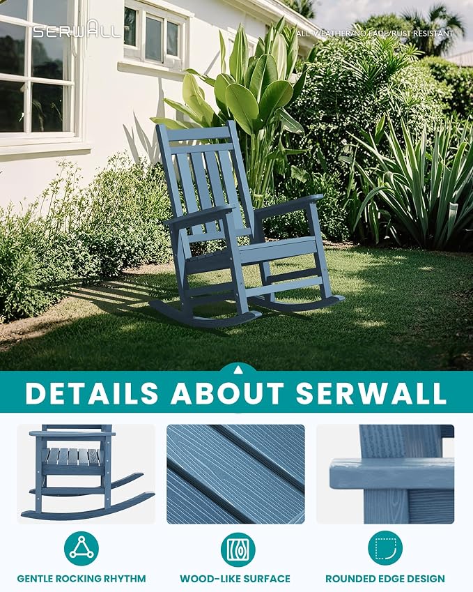 SERWALL Outdoor Rocking Chair, HDPE Rocking Chair - Image 4