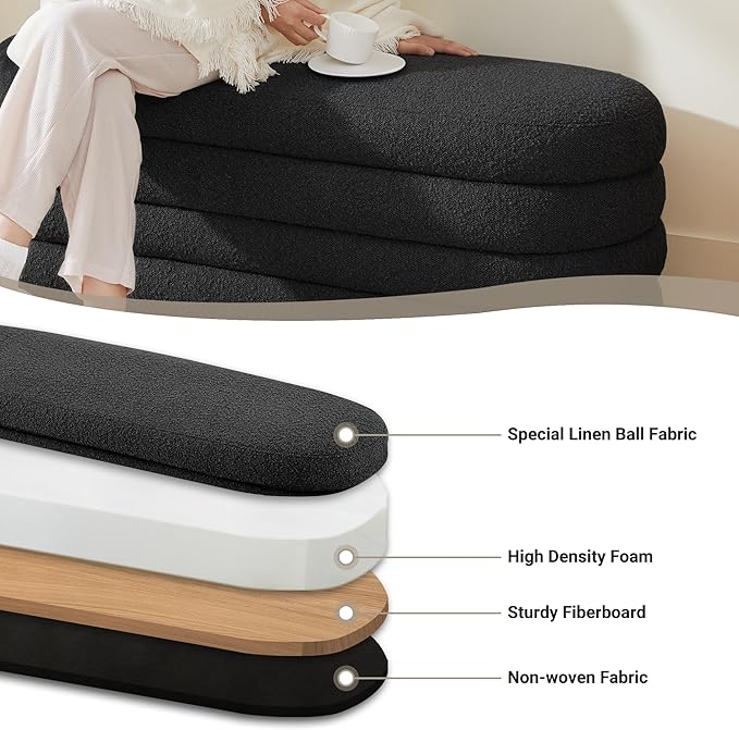 Busaurus Storage Ottoman Bench 49.2 Inch Upholstered Fabric Storage Bench - Image 4