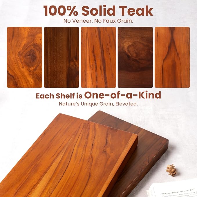 48" Solid Teak Floating Wall Shelf - Image 5