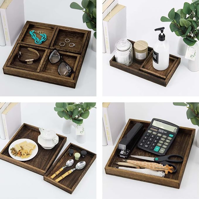 5-Piece Rustic Wooden Serving Tray Set, Handcrafted Nesting Trays - Image 3