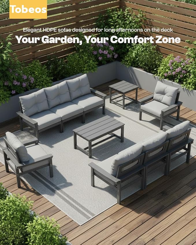 HDPE 4 Piece Patio Furniture Set, All-Weather Outdoor Couch - Image 9