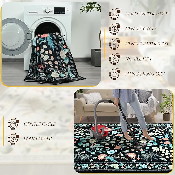 Area Rugs for Living Room, Washable 5x7 Vintage Rug for Bedroom, Non-Slip - Image 8