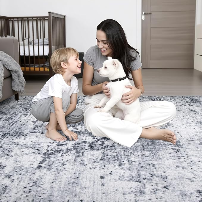 5x5 Area Rug Living Room Rug: Washable Modern Abstract Soft Thin Rug Indoor - Image 8