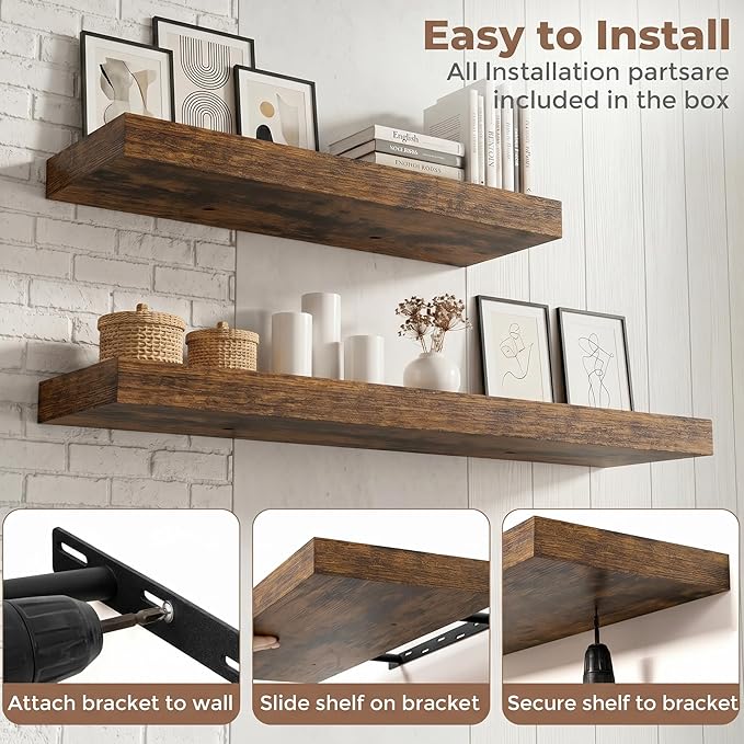 FLYJOE Floating Shelves for Wall, 72 Inch Floating Shelves Set of 2, Kitchen - Image 6