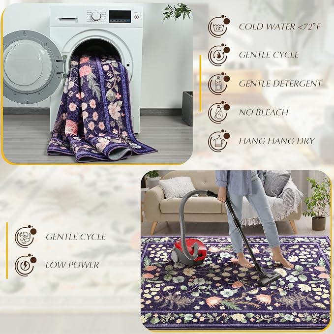 Purple Area Rugs for Living Room, Non-Slip 4x6 Vintage Rug for Bedroom - Image 4