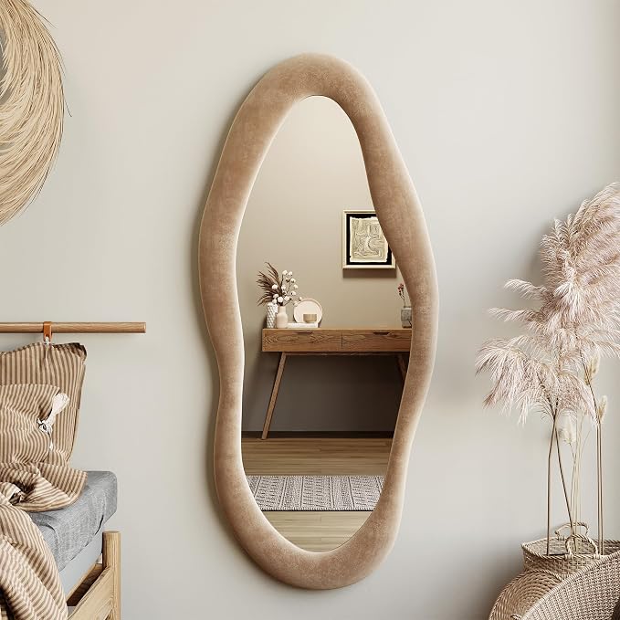 Honyee 55" x 24" Wall Mirror, Flannel Wrapped Wooden Frame Wavy Mirror - Image 2