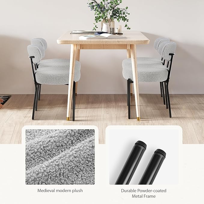Sweetcrispy Dining Chairs Set of 2, Boucle Upholstered Modern Mid Century Round - Image 3