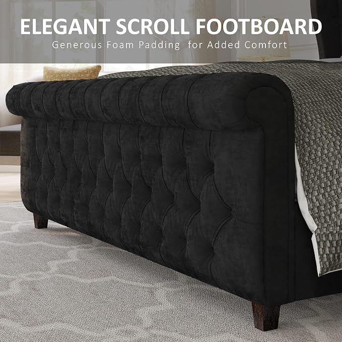 AMERLIFE King Size Platform Bed Frame, Velvet Upholstered Sleigh Bed - Image 5