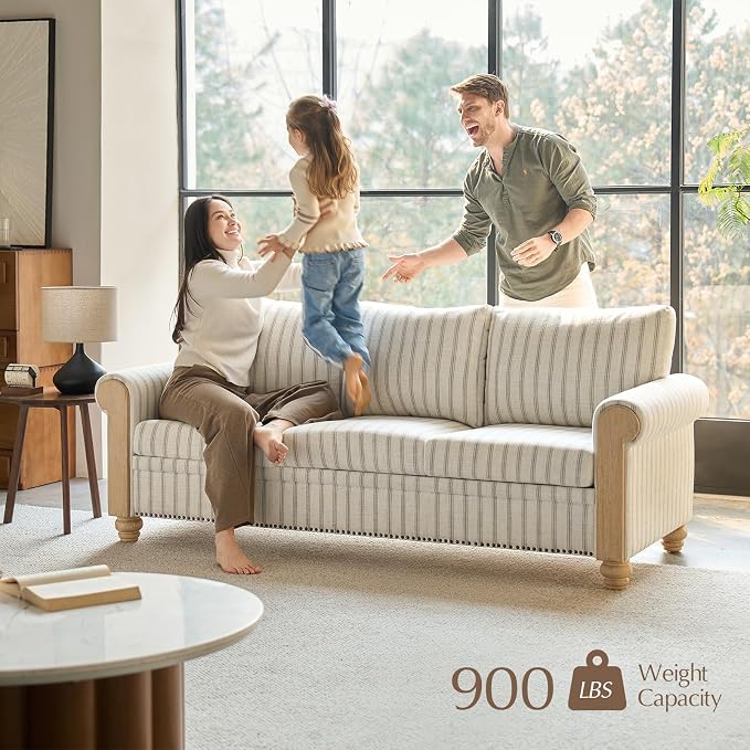 EcoHarbor Living 3-Seater Couch, Stripe 81" Mid-Century Modern Upholstered Sofa - Image 3