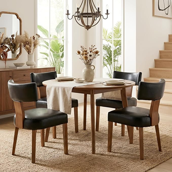 HNY Mid Century Modern Dining Chairs Set of 2, Farmhouse PU Leather Upholstered - Image 7