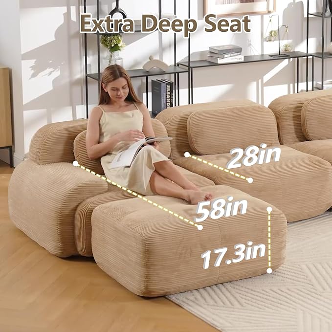 Boneless Sectional Couch, No Assembly Required, 81.8” U Shaped Modular Cloud - Image 5