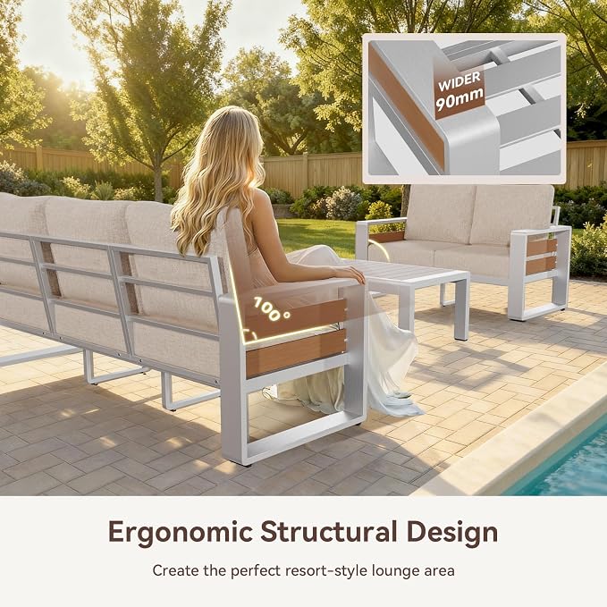 Aoxun Aluminum Outdoor Patio Furniture Set, 2 Seats Metal Sectional Patio - Image 4