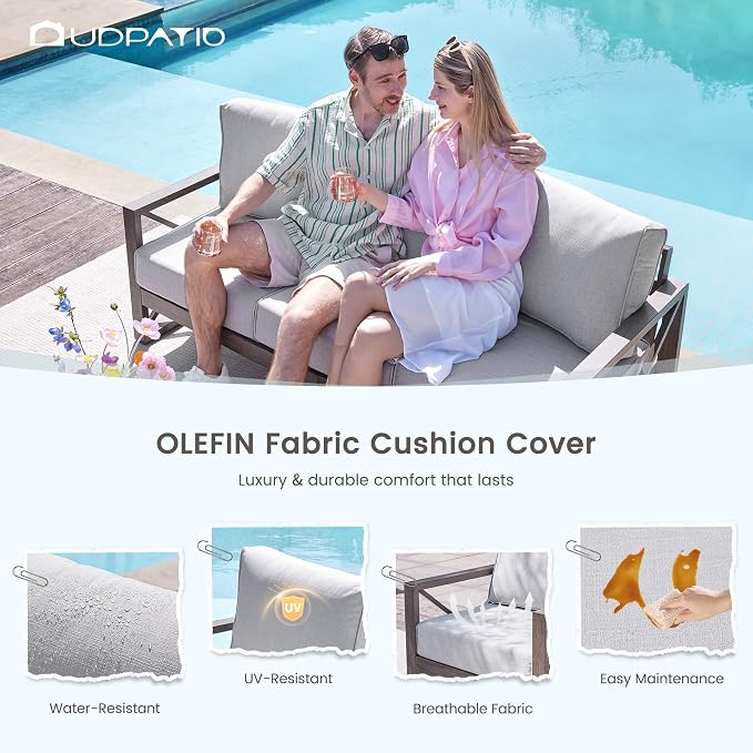 UDPATIO Aluminum Patio Furniture Set, Faux Wood Grain Modern Outdoor Furniture - Image 5