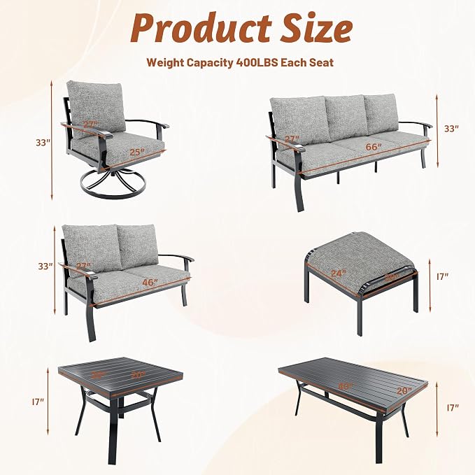 HOMREST Patio Furniture Sets 6 PCS Outdoor Metal Conversation Sets, 360 Degree - Image 6
