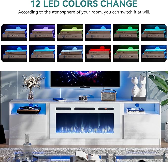 oneinmil 80” TV Stand with 36” Electric Fireplace, Large Modern Media - Image 4