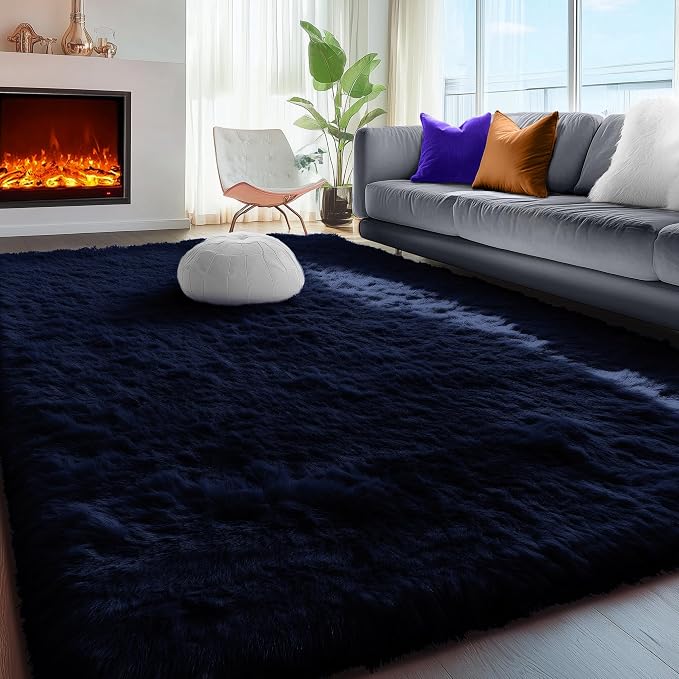 PAGISOFE Dark Navy Blue Rugs for Living Room 5x8 Ft, Plush Area Rugs for Bedroom by PAGISOFE