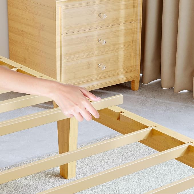 BOSRII 14in High Solid Bamboo Wood Platform Full Size Bed Frame - Image 9