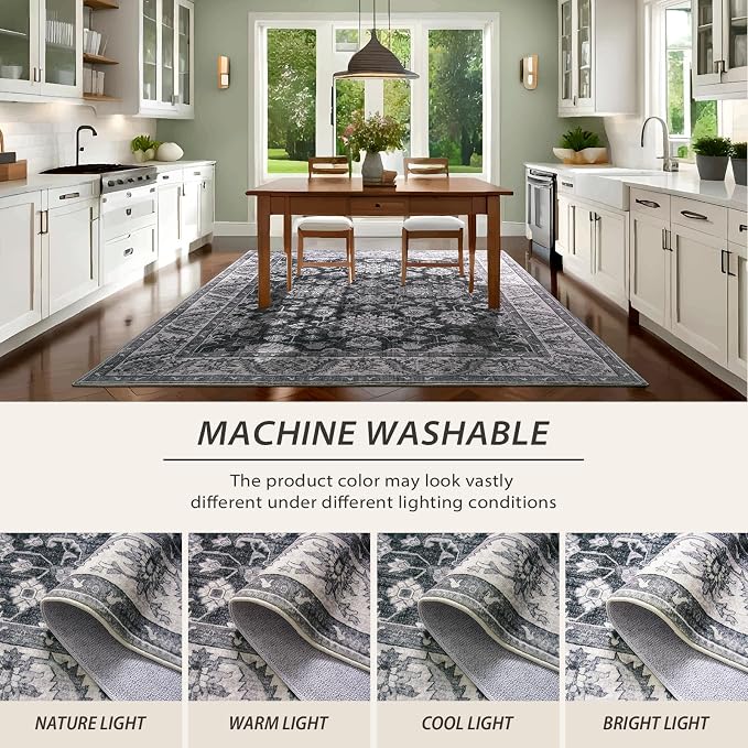 Area Rugs for Living Room, Washable 5x8 Area Rug for Bedroom, Retro Floral - Image 4