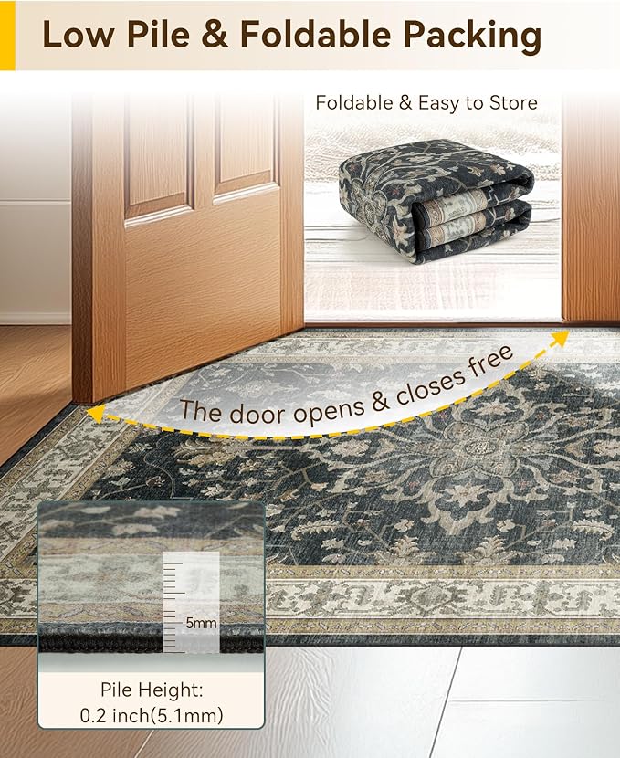 RELEANY Area Rugs 5'x7' Washable Non-Slip, Floral Vintage Distress Print - Image 6