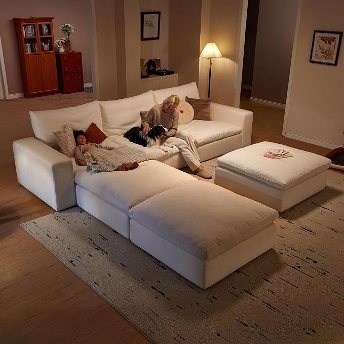 Cloud Couch Sectional 146.5'' Oversized Modular Deep Seat Sofa Bed Comfy White - Image 8
