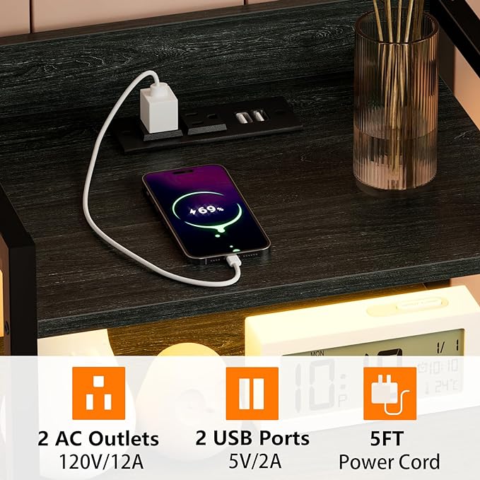 Furnulem Night Stand with Charging Station, Tall Black Dresser - Image 5