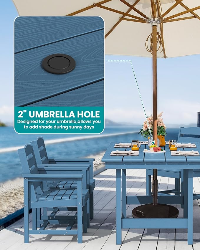 SERWALL 7-Piece Patio Dining Table Sets, Outdoor HDPE Dining Furniture Set - Image 2