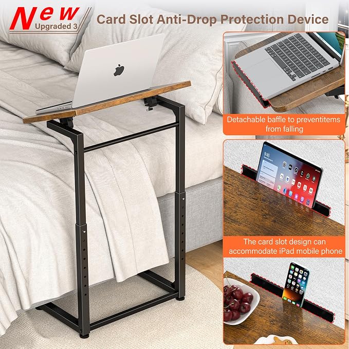 Tv Tray Table, 8-Level Adjustable Height Couch Side Table，90° Tilt Angle - Image 5