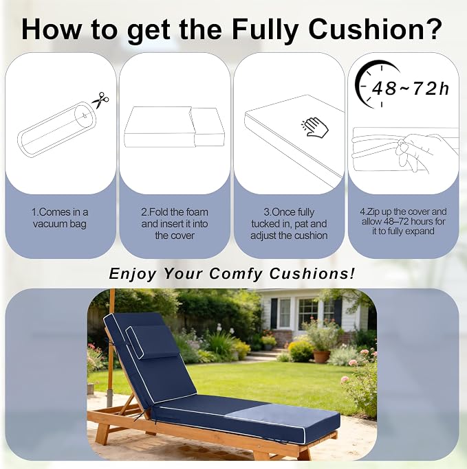 Chaise Lounge Cushions Outdoor 72x21x6 Inch, Fade Resistant 6'' Thicken Outdoor - Image 7