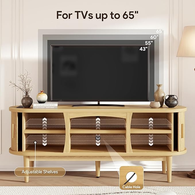 Decofy Mid Century TV Stand for TVs up to 65 Inches, Entertainment Center - Image 3